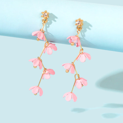 Beautiful Bijoux Pink Flower Pierced Hypoallergenic Dangle Trendy
