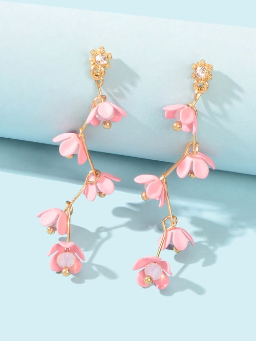 Beautiful Bijoux Pink Flower Pierced Hypoallergenic Dangle Trendy