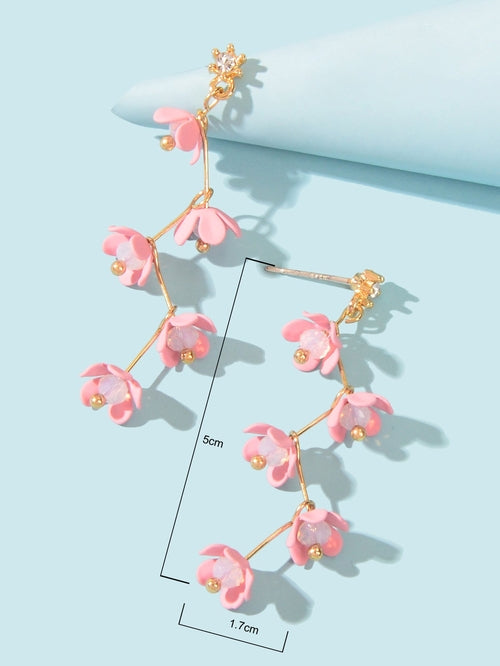 Beautiful Bijoux Pink Flower Pierced Hypoallergenic Dangle Trendy